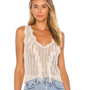 Revolve Line & Dot Cream Neutral Getaway Fringe Open Knit Boho Tank Small